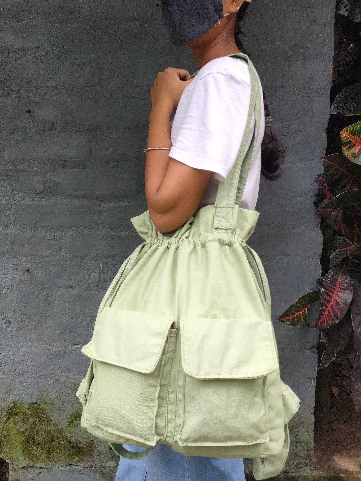 Sale - Backpack Cum Tote In Mint Green