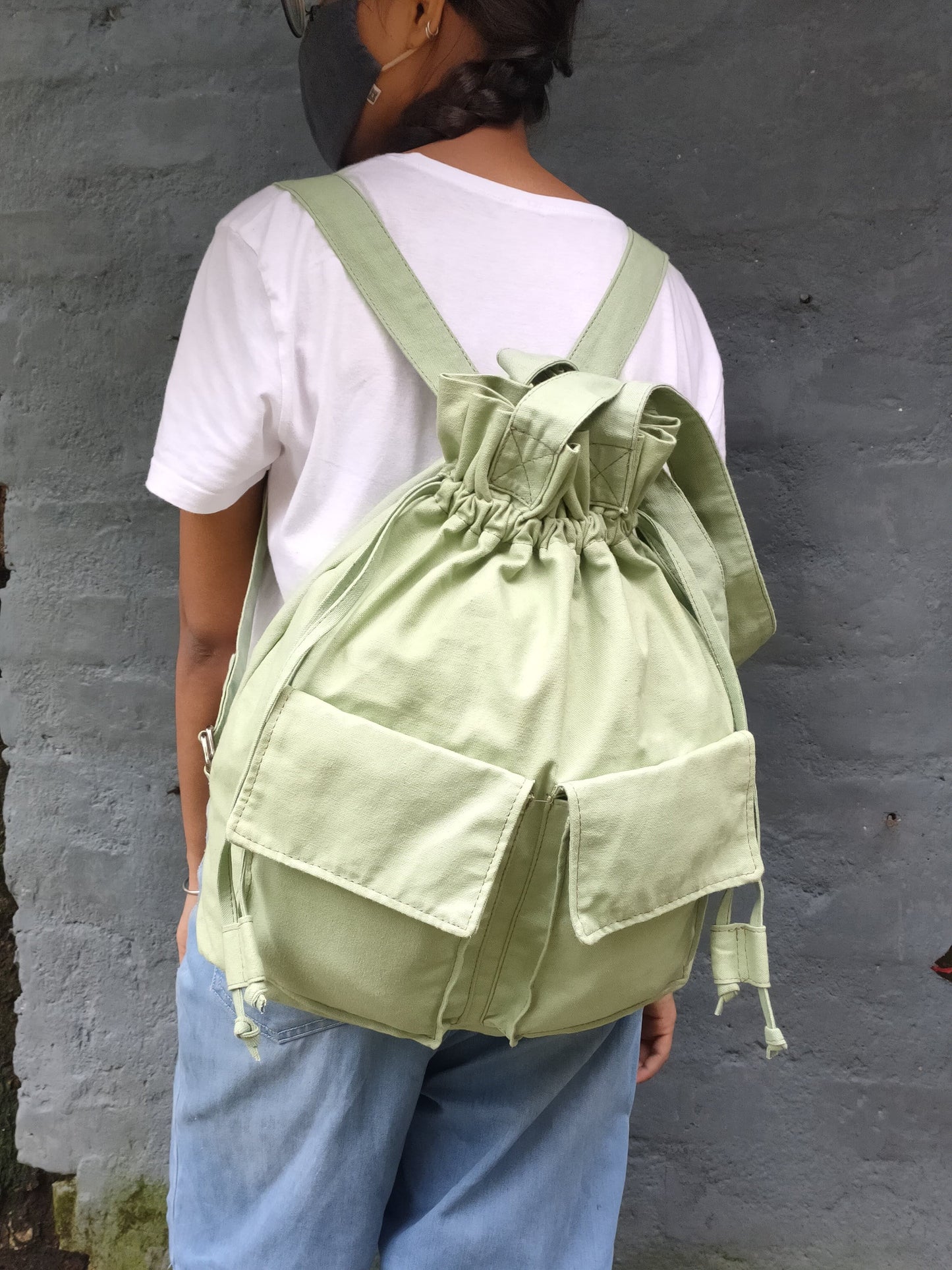 Sale - Backpack Cum Tote In Mint Green