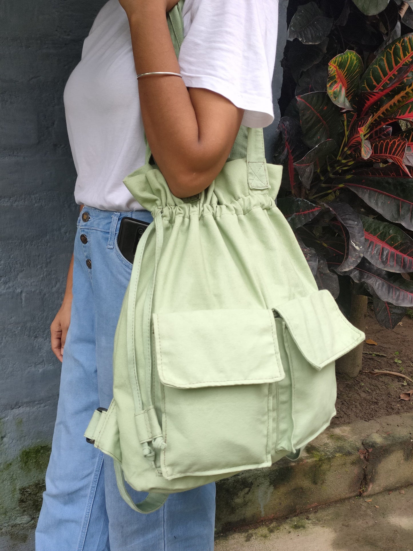 Sale - Backpack Cum Tote In Mint Green